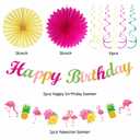 Hawaiian Luau Birthday Party-Decorations Supplies - 21pcs Happy Banner,Beach Paper Lanterns Honeycomb,Flamingo Pool Streamers Garland,Summer Tissue Pom Poms Flowers Fans,Tropical Tiki Decor Burgleda