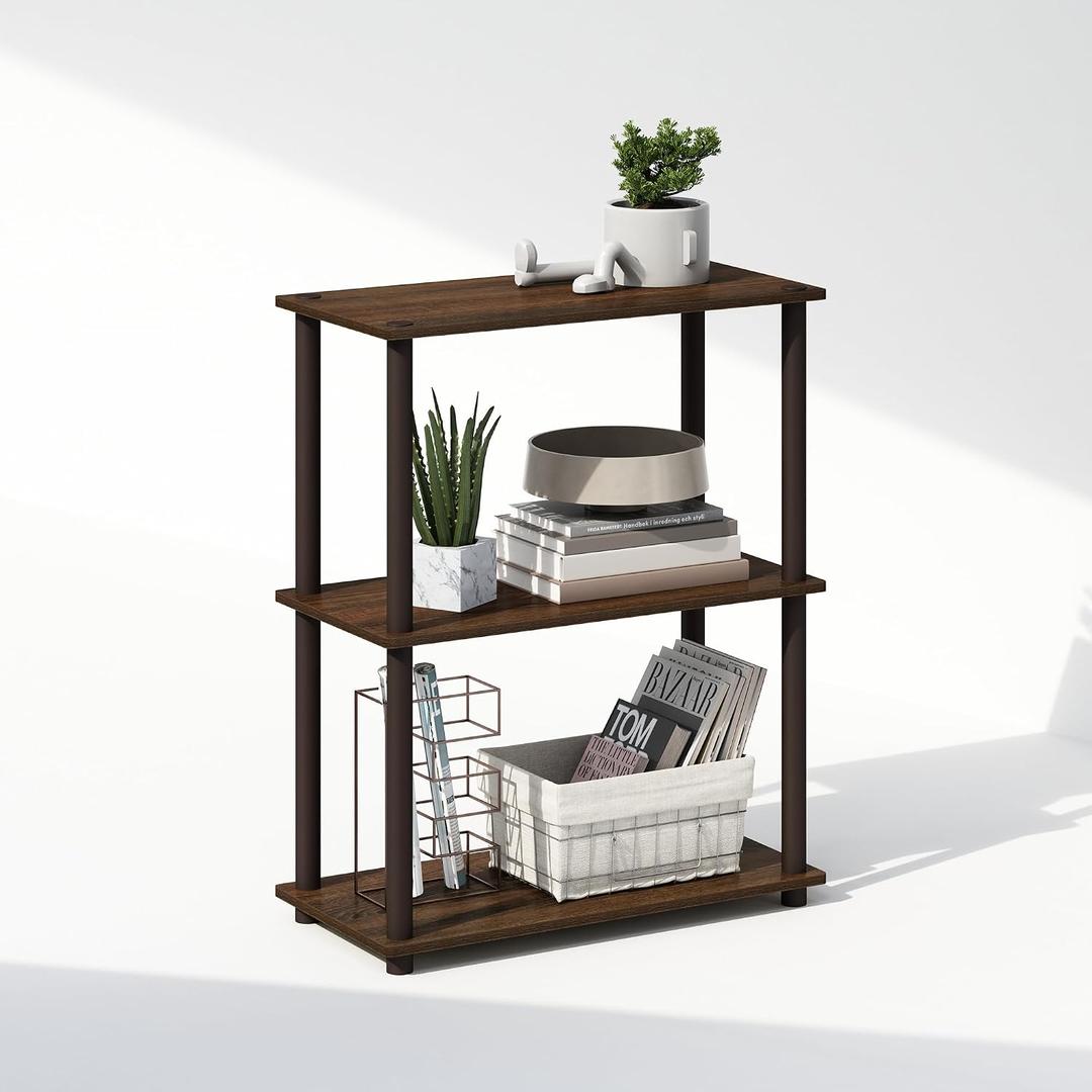 Furinno Turn-N-Tube Book Shelf, 3-Tier Bookshelf, Bookcase with Multipurpose Compact Display Rack, 11.6 x 23.6 x 29.6, for Living Room, Bedroom, Home Office, Walnut/Brown, 3-Tier Round Tube