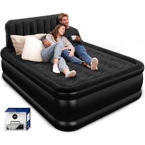 Queen Air Mattress with Headboard, Built-in Pump, 800 lbs Support, Quiet Noiseless Design, 48-Hour Leak-Tested, 3.5 Min Fast Inflation, Portable Blow Up Bed with Carry Bag for Home, Guests & Camping