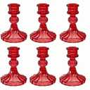Glass Candlestick Holder,Striped Taper Candle Holders,Set of 6 Candle Stand for Table Centerpieces, Home Decor,Weddings,Festival and Parties (Red Stripe Pattern)