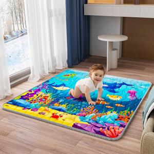 Baby Play Mat, 50x50 Thickened Playpen Mat, Waterproof & Non-Slip, Foldable Baby Play Mat for Floor, Machine Washable Crawling Mats for Infants & Toddlers, Floor Activity and Playing & Learning, Sea World