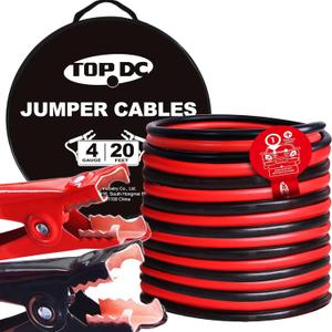4 Gauge 20 Feet Jumper Cables for Car, SUV and Trucks Battery, Heavy Duty Automotive Booster Cables for Jump Starting Dead or Weak Batteries with Carry Bag, (TD-P0420)