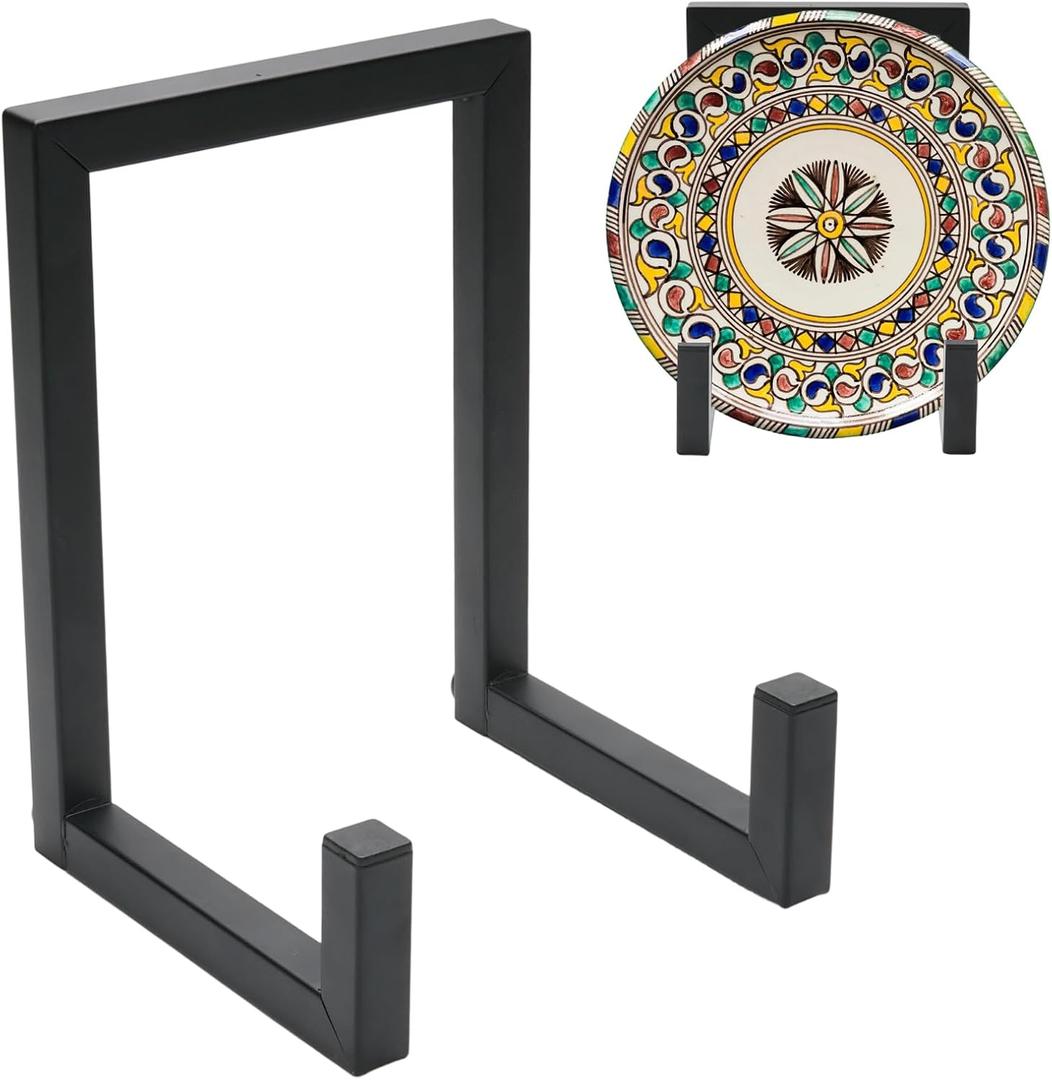 2 Pcs Black Metal Plate Stands for Display(Fit 9-15 Inch Plate), Plate Holders for Displaying, Multi-Function Stand for Plates, Photos, Books, Artwork, Awards, Memorabilia