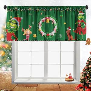 SUNWISHA Christmas Valance Curtains 52x18 Inch - Holiday Wreath & Pocket Accents in Green, Festive Kitchen/Bathroom Decor for Winter Homes