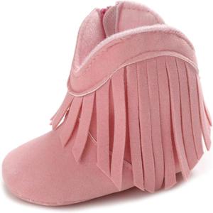 Meckior Baby Girls Cowboy Tassel Boots Side Zipper Moccasins Soft Bottom Non-Slip Toddler Shoe (12-18 Months Toddler, A03/Pink)
