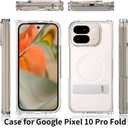 Hiooloon Magnetic for Pixel 10 Pro Fold Case Clear, Compatible with Pixelsnap & MagSafe, Built-in 2-Way Kickstand [Horizontal & Vertical Stand] Magnetic Slim Fit Anti-Slip Rugged Bumper Cover (Clear)