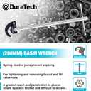 DURATECH 11" Basin Wrench, Sink Wrench, Adjustable Tap Nut Spanner Basin Spanner, Capacity of 3/8" to 1-1/4" for Fixing Back and Union Nuts Under Sink