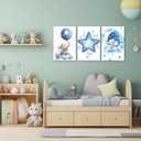 Nursery Canvas Wall Art Elephant Pictures Wall Decor Moon and Stars Painting Baby Boy Prints Cute Animal Poster Artwork for Kids Room Bathroom Decor Framed(Baby-1,16L x 24W x 3Pcs)