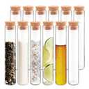 12pcs 10ml/0.34oz Mini Glass Test Tube, 15x100mm Small Candy Storage Tube with Cap, Tiny Flat Bottom Tube with Cork Stopper, Slender Vial Set for Scientific Experiments Lab Liquid Party Decor