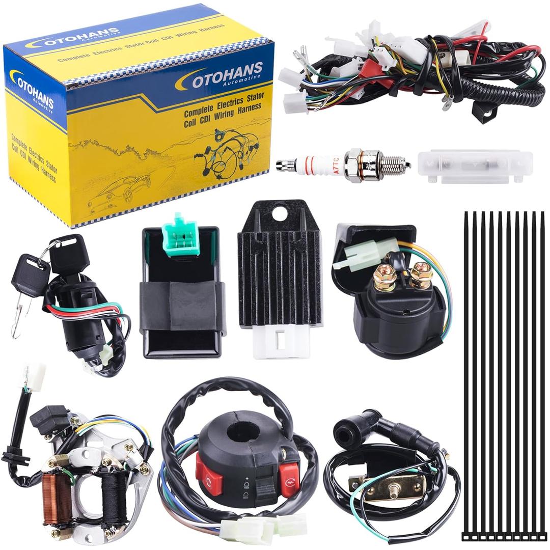 Complete Electrics Wiring Harness Relay Stator Coil CDI Solenoid Spark Plug for 4 Wheelers Stroke ATV 50cc 70cc 110cc 125cc Pit Quad Dirt Bike Go Kart taotao by OTOHANS AUTOMOTIVE