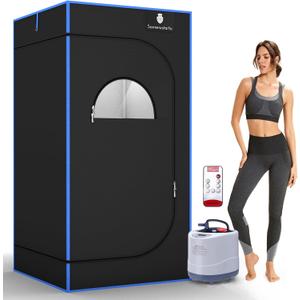 Portable Steam Sauna, Full Size Steam Sauna Box, 600D Canvas Personal Home Sauna Spa, at Home Full Body Sauna, FCC Certified 4L & 1600W Steam Generator with Remote Control, 70.9"x 35.4"x 35.4", Black