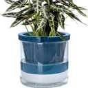 D'vine Dev Self-Watering Blue Terracotta Planter Pot, 10 in, 37-X-D-4 | Terracotta & Glass Design, Clear Water Reservoir, Visible Water Level, Easy Plant Care, Ideal for Busy Plant Lovers