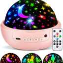 COOLNIGHT Unicorn Night Light for Kids, 3 Films Kids Night Light Projector, 360 Rotating Silent Star Projector, Remote Control+Dimmable+Timer Stars for Ceiling, for Children Room, Girls Gift Box (Pink)