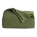 Bedsure 100% Cotton Large Throw Blanket for Couch 50x70 inches - Breathable and Soft, Waffle Weave Throw Blanket for Office, Olive Green