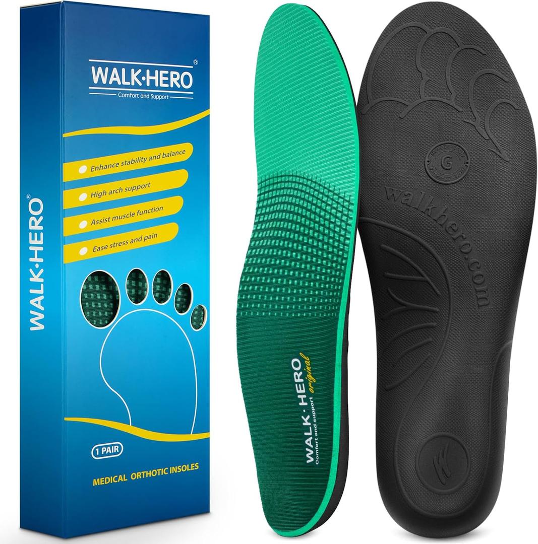 Walkhero Plantar Fasciitis Inserts - Arch Support Orthotic Insoles for Flat Foot and Foot Pain, Everyday Comfort and Support (Mens 7-7 1/2 | Womens 9-9 1/2 Green)