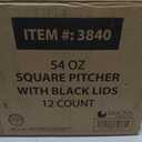 Square Plastic Pitcher with Black Lid, 54 oz - Case Pack of 12 - For Juice, Water, Iced Tea, and Buffet Beverage Service