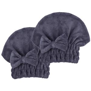 Microfiber Hair Drying Towels Head wrap 2-Pack with Bow-Knot Shower Cap Hair Turban hairWrap Bath Cap for Curly Long & Wet Hair Gift for Women (Dark Grey X2)