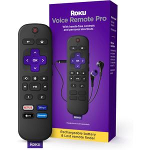 Roku Voice Remote Pro | Rechargeable with Hands-free Voice Controls, Headphone Mode & Lost Device Locator - Compatible with RokuTV, Players & Audio Devices