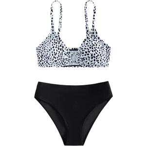 SOLY HUX Girl's Floral Print Bikini Bathing Suits 2 Piece Swimsuits (Black and White Printed)