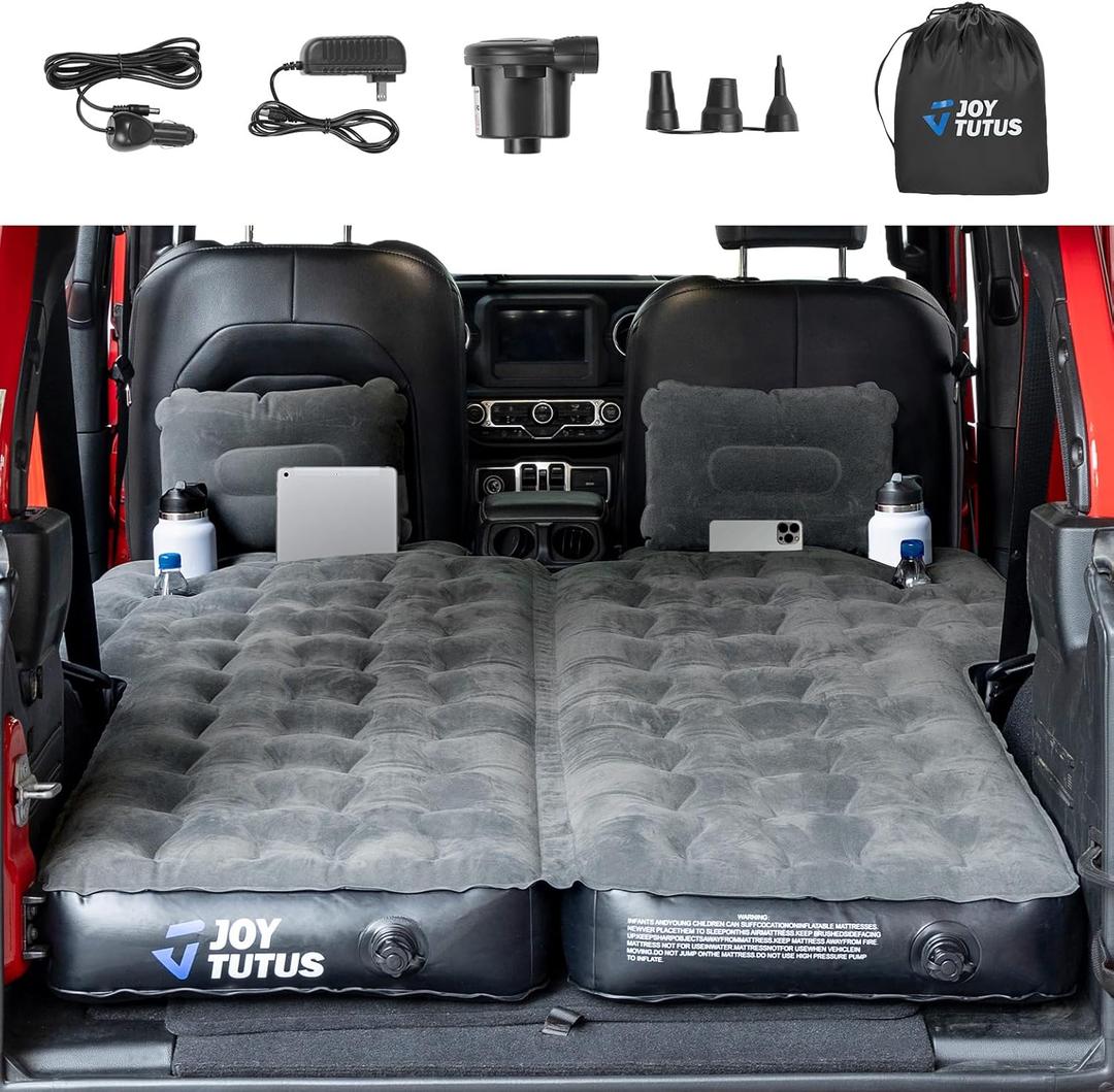 JOYTUTUS SUV Air Mattress for Camping w/Air Pump Compatible with Wrangler JL 4X4, Comfort SUV Inflation Mattress w/2 Pillows for 2018-2026 Wrangler JL 4 Door (Don't for 4XE) - Dark Grey