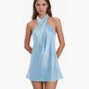 Ouyisha Satin Halter Homecoming Dresses for Teens Short Sleeveless Open Back Formal Cocktail Party Gown 2025.S