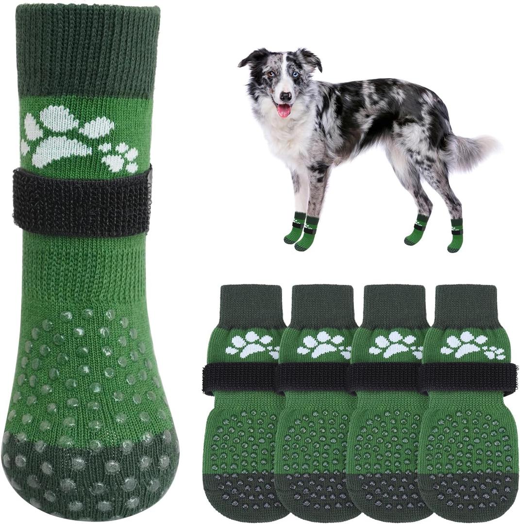 SCENEREAL Anti Slip Dog Sock to Prevent Licking Paws for Hardwood Floors, Boots & Paw Protector Shoes for Hot/Cold Pavement with Grippers, Double Sides Grips for Small Medium Large Senior Dogs, M (M(Paw Width 2.5in), Two Paws(Pack of 6)-Green)