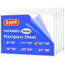 (5 Pack) 12" x 16" Plexiglass Sheets 1/8 inch Thick (3mm), Clear Acrylic Sheets Panel Cut to Size Plexiglass Acrylic Board, Cut with Engraver, Power Saw or Hand Tools, No Laser Cut.