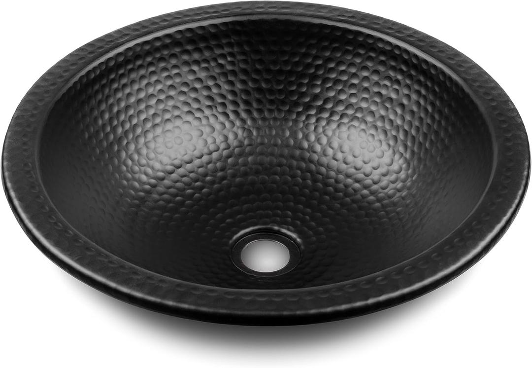 Monarch Abode 19194 Black Hand Hammered Rotunda Dual Mount Bathroom Vanity Sink (16 inches)