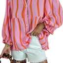 Maketina Womens Puff Sleeve Babydoll Tops Casual V Neck Striped Shirts Cotton Cute Loose Fit Flowy Blouse XL