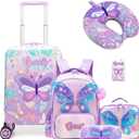 Kid's Luggage Set 5 Piece Suitcase Set 16" Hardside Luggage with Spinner Wheels Girls Carry on Toddler Travel Rolling Suitcase with Neck Pillow Airline Approved, 05 Butterfly