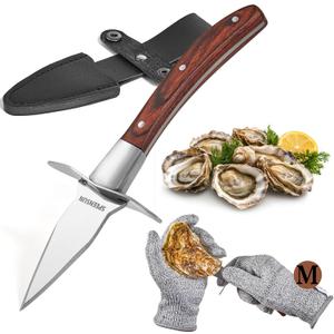 Oyster Knife,Oyster Shucking Kit, Oyster Shucking Knife With Comfort Wood-handle,Sturdy And Sharpness Oyster Knives,Oyster Shucker With 5 leve Protection Cut-resistant Glove(M)