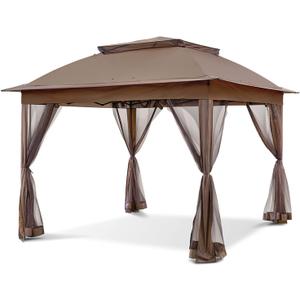 COOS BAY 11x11 Pop-Up Instant Gazebo Tent with Mosquito Netting Outdoor Canopy Shelter with 121 Square Feet of Shade (Brown)