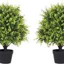 24" Faux Boxwood Plants Outdoor, Artificial Topiary Ball Trees Set of 2, UV Resistant Fake Potted Evergreen Realistic Greenery Bushes Shrubs for Outside Front Porch Planter Patio Indoor Decor 2ft Tall
