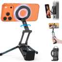 OMOTON 360°Rotating for MagSafe Tripod Mount, Adjustable Aluminum Magnetic Phone Tripod for iPhone 17/16/15/14 Pro Max Air, Foldable Cell Phone Stand Fits Vlog, Gym, Travel Essentials Accessories, 1-Black