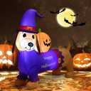 Tangkula 5 FT Halloween Inflatable Dachshund Dog, Inflatable Halloween Dog with a Ghost Pumpkin and Witch Hat, Indoor & Outdoor Holiday Decoration with Built-in LED Lights for Home Garden Party Yard