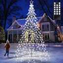 Lomotech Christmas Tree Lights - 10Ft 404 LED with 7.08" Topper, Remote Controll Waterproof Iron Pole Waterfall Lights for Outdoor Christmas Decorations (White)