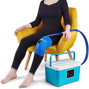 PhysioNatural Cold Therapy Ice Machine for Knee Surgery Recovery Programmable Continuous Cryotherapy System with Adjustable Knee Pad for Post-Op Swelling, Sprains & Injuries