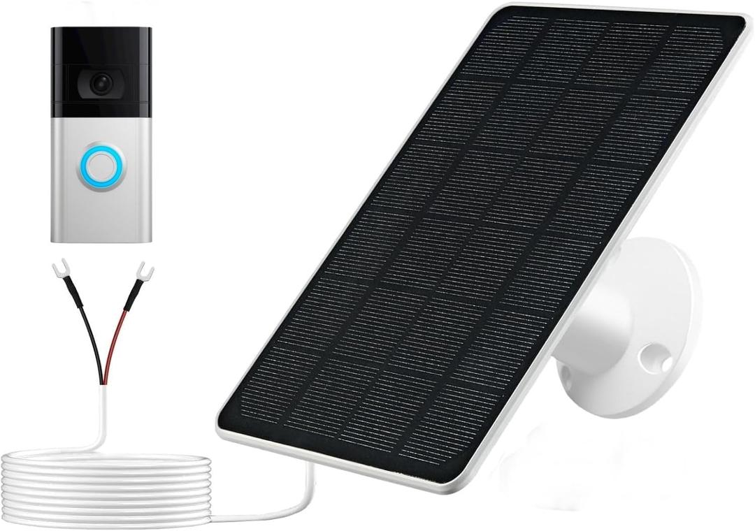 Solar Panel Charger Compatible with Ring Video Doorbell 3/3+/4, Battery Video Doorbell Plus, 13.2ft Waterproof Charging Cable, 360Adjustable Mount,5W 5V, 7.5 * 6.4" (1)