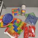 Building Block Birthday Party Supplies,143pcs Building Block Tableware Set Colorful Blocks Bricks Plates and Napkins Supplies Include Plates Cups Tablecloth Banner for Building Block Party