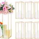 Sieral 6 Sets Wedding Flower Vase Include 6 Pcs Gold Metal Centerpieces Flowers Stand 18 Pcs Clear Glass Candle Holders Cylinder Vases Flower Vases for Table Centerpiece Wedding Home Decor