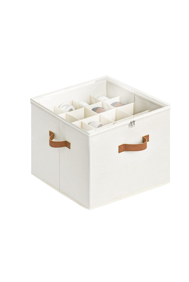 StorageWorks Shoe Organizer for Closet, Fits up to 16 Pairs, Shoe Cubby Storage Containers with Adjustable Dividers and Clear Cover, Beige