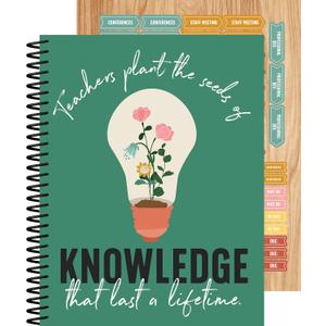 Carson Dellosa Grow Together Teacher Planner, 8" x 11" Green Spiral Bound Lesson Plan Book With Stickers, Checklist, Notes, Garden Theme School Supplies for Classroom Organization
