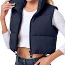 Polu Women's Cropped Puffer Vest Jacket Sleeveless Winter High Stand Collar Lightweight Vest for Women with Zip Gilet, XS