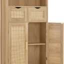 Iwell Storage Cabinet with 2 Drawers & Adjustable Shelves, Rattan Cabinet, Kitchen Pantry Cabinets, Cupboard for Living Room, Kitchen, Home Office, Natural SNG008NR, 42.5"H