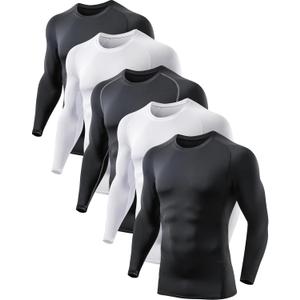 5 or 4 Pack Men's Compression Shirts Long Sleeve UPF SPF Rash Guard Workout Base Layer Undershirt Gear (Medium, Black(g)/Black/White (5 Pack))