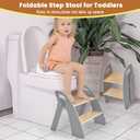 Wooden 2 Step Stool for Toddlers, Foldable 2-Step with Non-Slip Pads and Handles, Bamboo Step Stool for Kids Bathroom Sink and Potty Training, Kitchen Helper, Nursery Bedroom (Grizzly)
