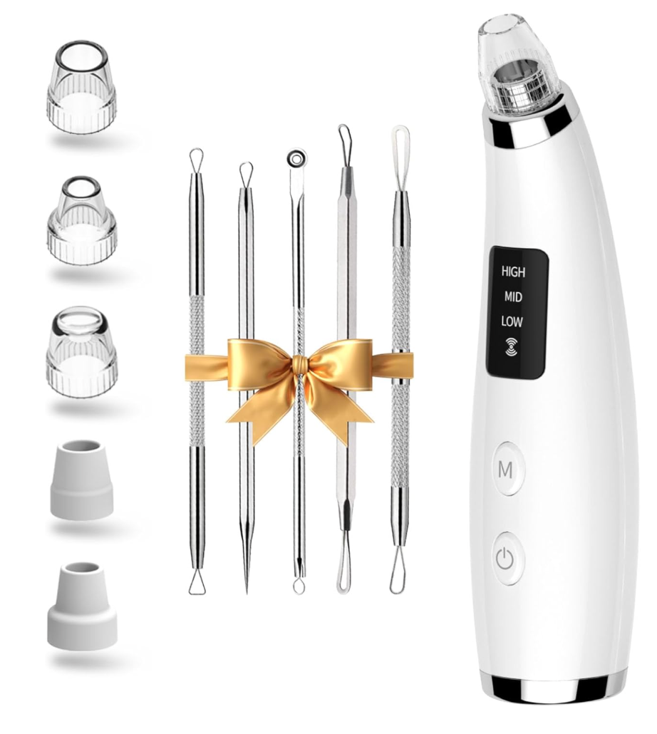 Blackhead Remover Pore Vacuum, Pore Cleaner for Face with 5 Attachments & 3 Suction Levels, USB Rechargeable Facial Blackhead Extractor Tool for Women & Men (Pearl White)