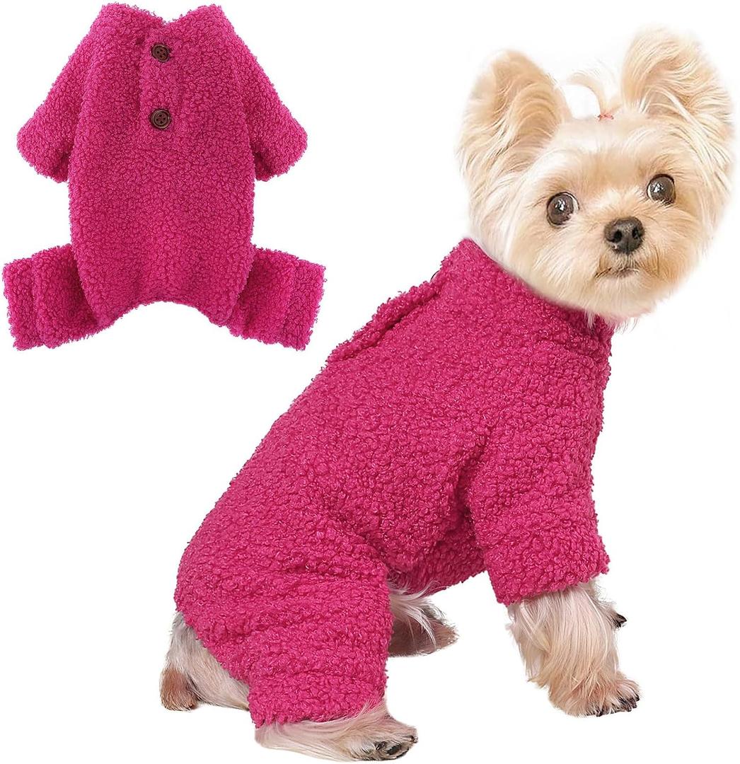 Dog Sweaters for Small Dogs Winter Dog Pajamas Sized Dogs Boy Girl Fleece Pet Clothes Puppy Outfit 4 Legs Jumpsuits for Chihuahua Yorkie Cat Apparel (Rose, X-Small)