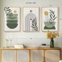 Framed Sage Green Boho Wall Art Bedroom, 3 Piece Bohemian Botanical Paintings Prints Canvas Artwork for Walls, Large Mid Century Modern Boho Pictures for Living Room Home Office Wall Decor, 16x24 In, 16" W x 24" H x 3Pcs