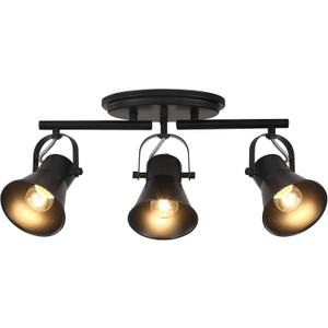 KEESFU 3-Light Track Lighting Kit,Black Semi Flush Mount Ceiling Light with 3 Rotatable Light Heads,Industrial Accent Lighting for Livingroom,Bathroom,Hallway,Art Wall,Bathroom,Kitchen.(3-Light)